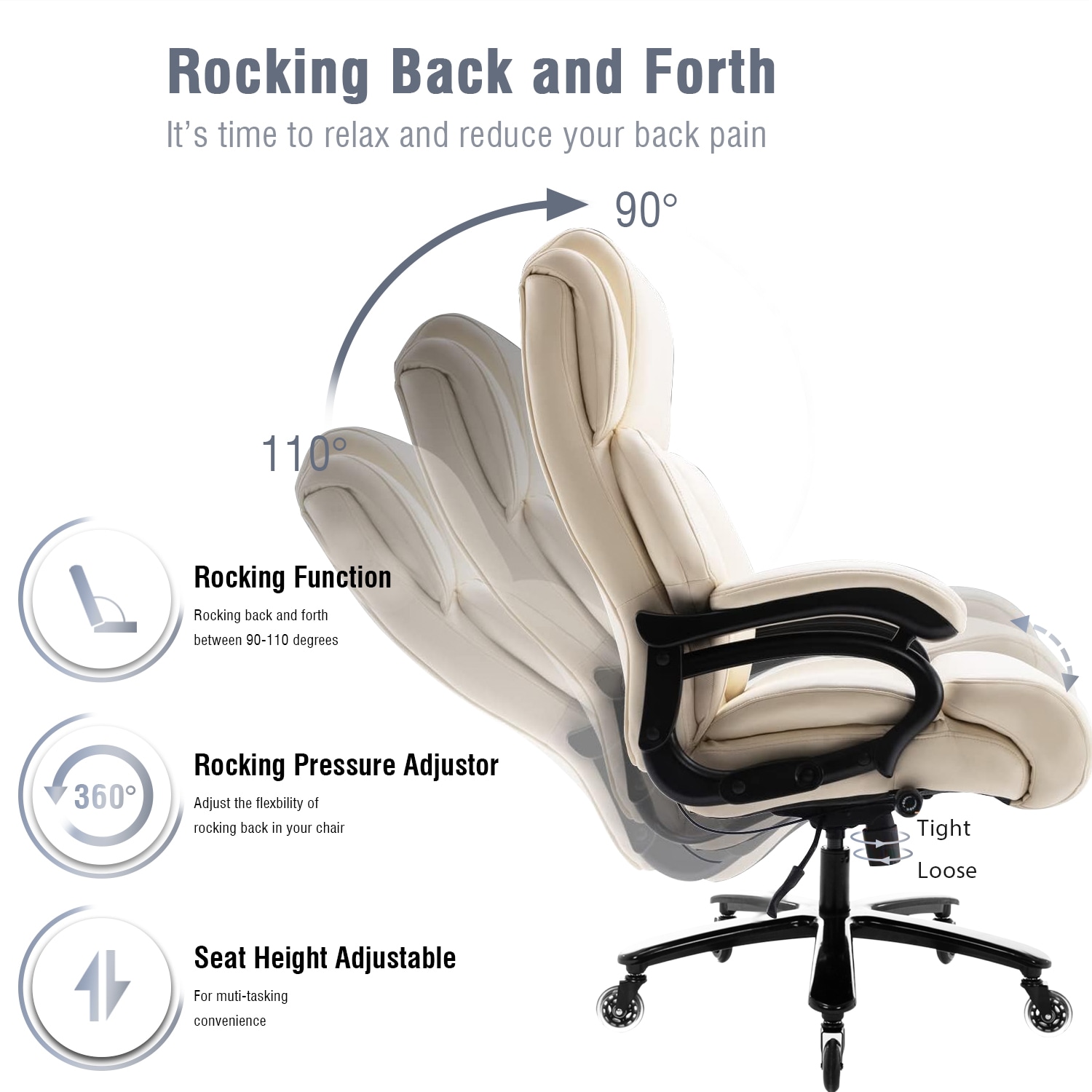 Big And Tall 400lbs Office Chair - Adjustable Lumbar Support Heavy Duty Metal Base Quiet Rubber Wheels High Back Large Executive Computer Desk Swivel Chair, Ergonomic Design For Back Pain, Beige_voghion.com